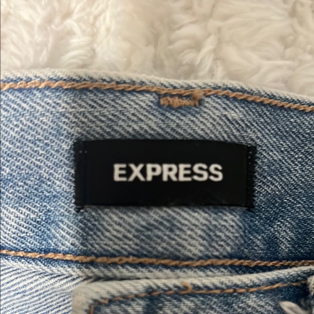 Express Blue High Rise Distressed Jeans - Picture 3 of 4